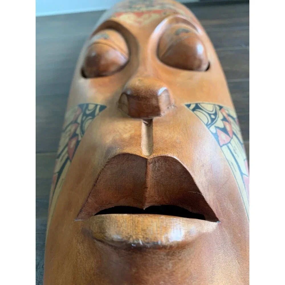 Vintage Wood Mask Hand Carved Folk Art African Latin Tribal Indonesian Wall Face